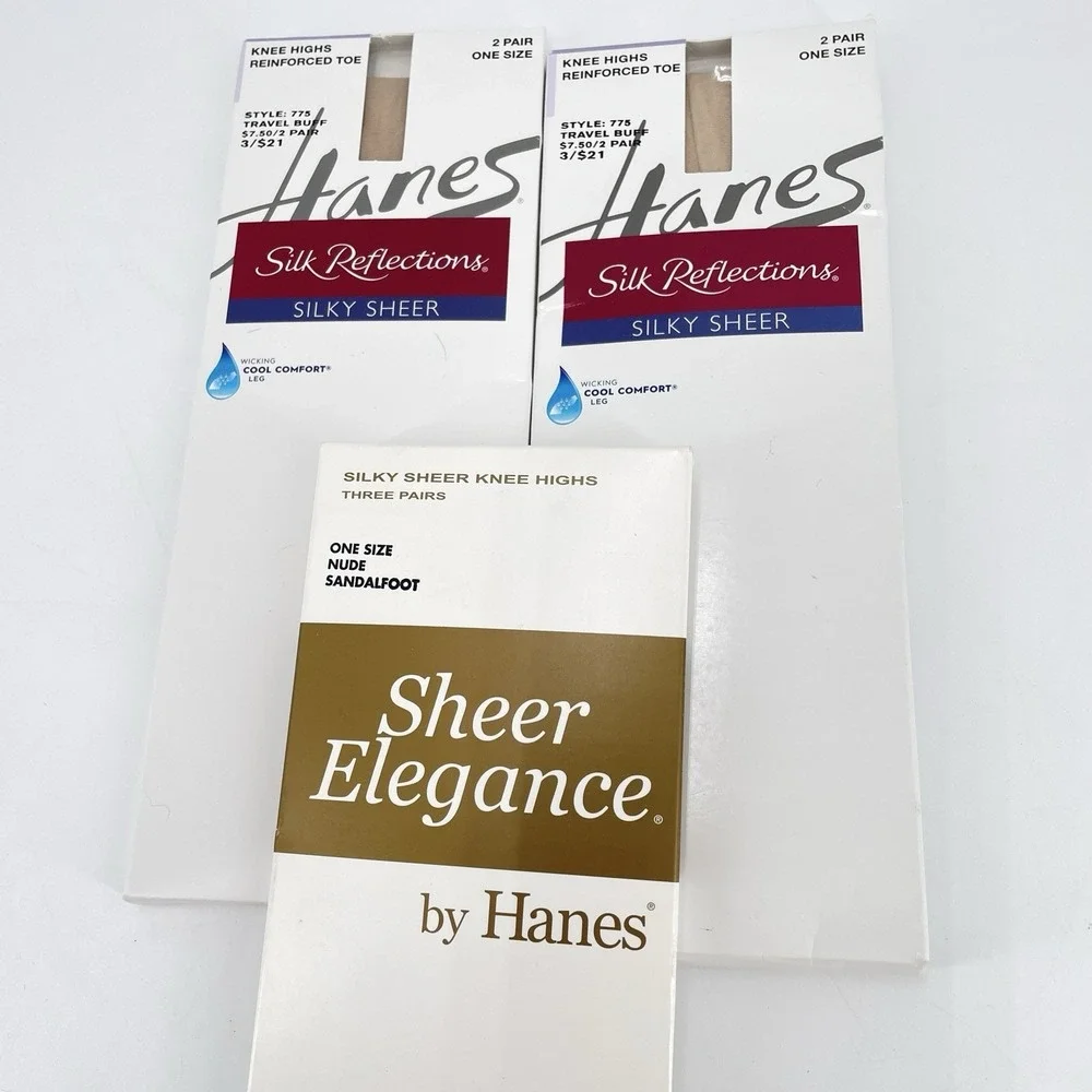 3 boxes Hanes Silk Reflections Silky Sheer Elegance Knee Highs Mixed Lot 7 pairs